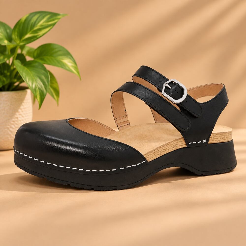 USED Dansko Rissa Women's Closed Toe Sandals Black Leather Size 8.5-9